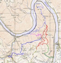Karta nekaterih bolj znanih neoznačenih poti na Ruti, rdeča je Gozdna učna pot title=